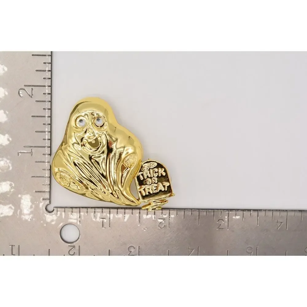 Danecraft Vintage Ghost Halloween Pin Brooch Trick Or Treat Grave Signed BinAJ